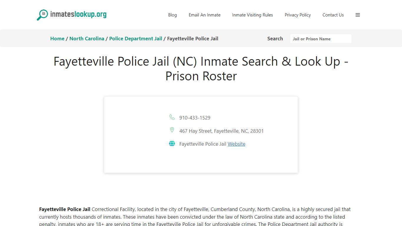 Fayetteville Police Jail (NC) Inmate Search & Look Up - Prison Roster